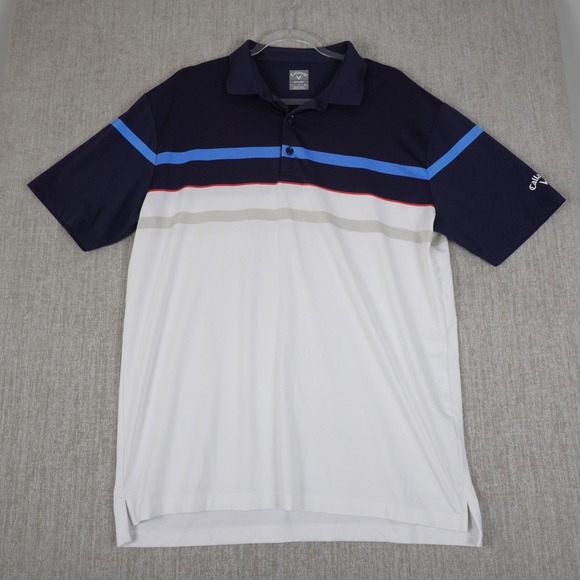 Callaway Other - Callaway Opti•Dri Polo Shirt Men's L White Blue Golf Short Sleeve Stretch